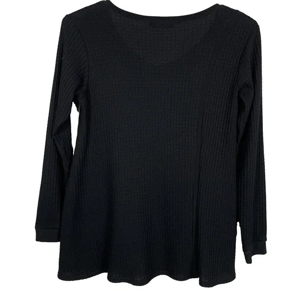 Sympli Waffle Knit Tunic Top Size 8 Black Asymmetrical Hem Lagenlook Minimalist - Picture 2 of 11